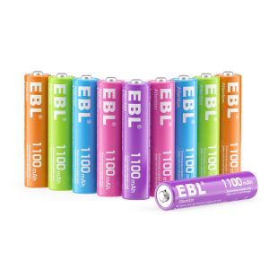 EBL AAA Rechargeable Batteries(10 Pack- 5 Color in One Box), 1.2V 1100mAh Ni-Mh Triple AAA Battery