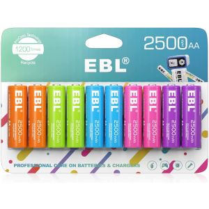 EBL AA Rechargeable Batteries 1.2V 2500mAh Ni-Mh (10 Pack- 5 Color in One pack)